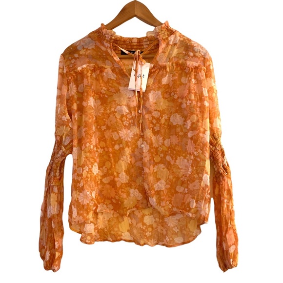 Anthropologie Tops - NWT Anthropologie O.P.T Front Tie Floral Blouse Orange Women’s Size Small